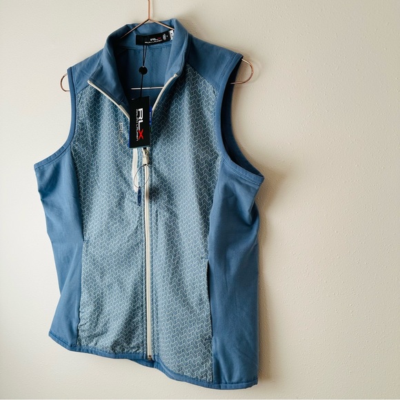New RLX Ralph Lauren Golf Chevron Front Print French Terry Full Zip Vest - Picture 12 of 13